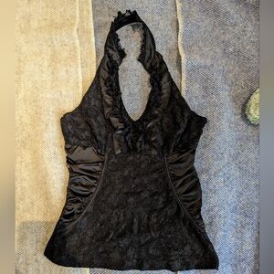 Black Lace Halter Tank Top - Women